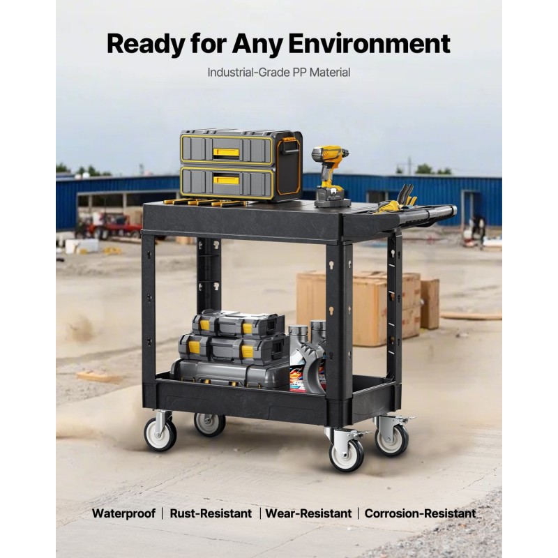 Muovinen kaksitasoinen apukärry 250 kg kantavuus 4 pyörää 2 jarrulla