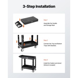 Muovinen kaksitasoinen apukärry 250 kg kantavuus 4 pyörää 2 jarrulla