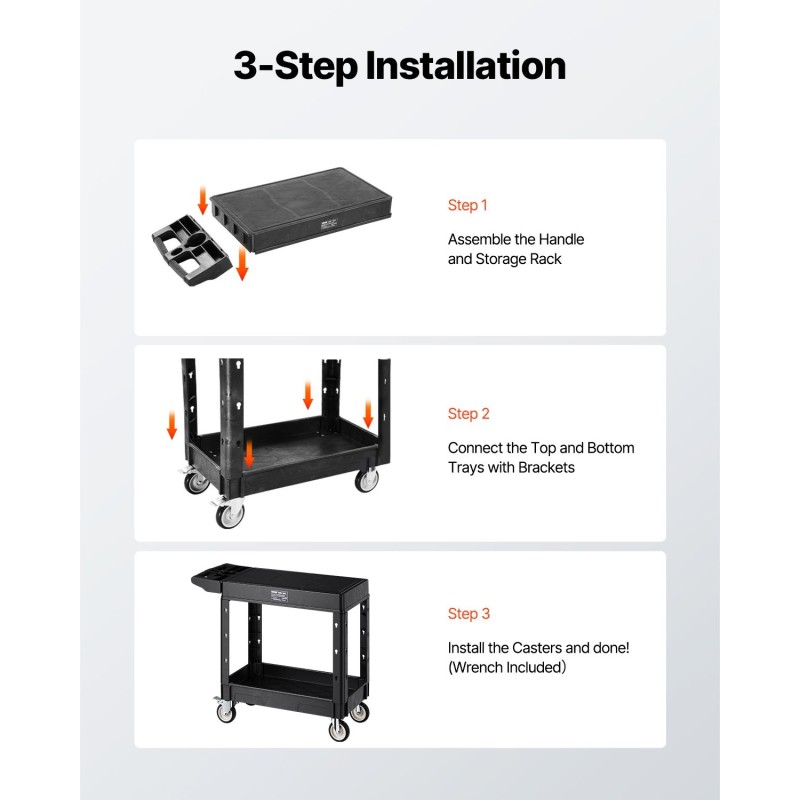 Muovinen kaksitasoinen apukärry 250 kg kantavuus 4 pyörää 2 jarrulla