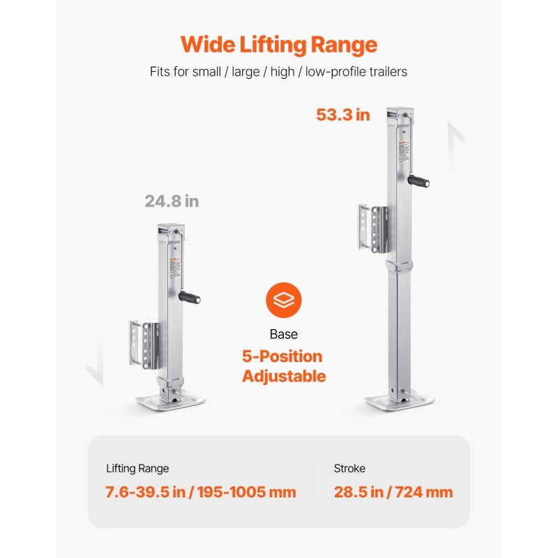 Pulttikiinnitteinen kääntyvä perävaunun tunkki hiiliteräs 3628 kg staattinen kuormankesto 195–1005 mm