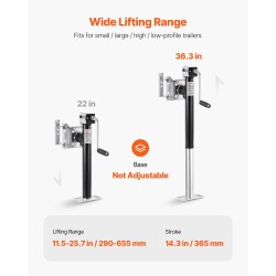 Perävaunun tukitunkki hiiliteräs 2267 kg dynaaminen kantavuus 365 mm iskunpituus kääntyvä pulttikiinnitys