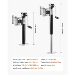 Perävaunun tukitunkki hiiliteräs 2267 kg dynaaminen kantavuus 365 mm iskunpituus kääntyvä pulttikiinnitys