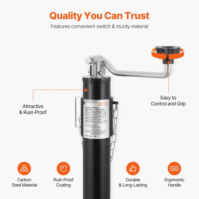 Perävaunun nokkatunkki hiiliteräs ruosteenestopinnoite 907 kg nostokorkeus 283–533 mm kampikahva