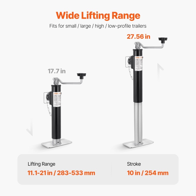 Perävaunun nokkatunkki hiiliteräs ruosteenestopinnoite 907 kg nostokorkeus 283–533 mm kampikahva