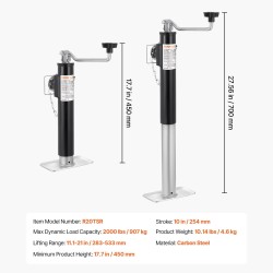 Perävaunun nokkatunkki hiiliteräs ruosteenestopinnoite 907 kg nostokorkeus 283–533 mm kampikahva