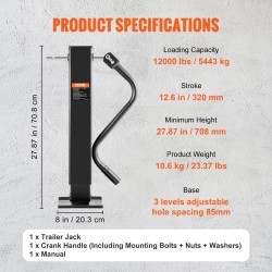Peräkärryn tunkki hiiliteräksinen hitsattava 5443 kg kantavuus korkeussäädettävä kampikahvalla