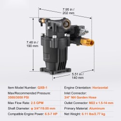 Painepesurin alumiinipumppu vaakasuuntainen 19 mm akseli 241 bar 9,5 l/min