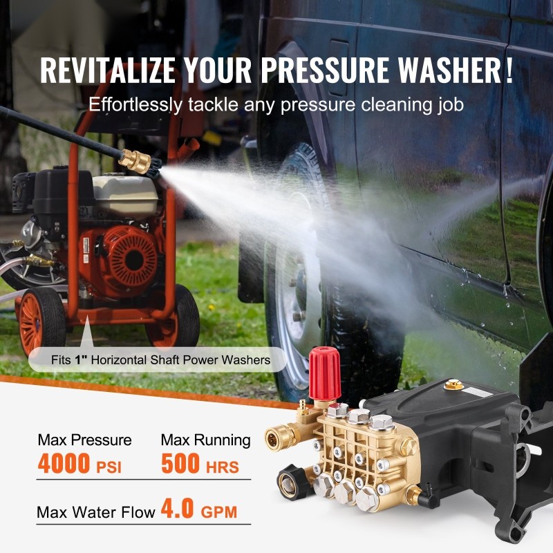 Korkeapainepesurin pumppu vaakasuora kolmimäntäinen 25,4 mm 276 bar 15 l/min