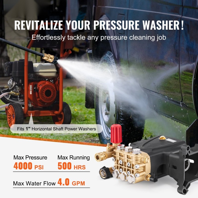 Korkeapainepesurin pumppu kupari alumiini 25,4 mm vaaka-akseli triplex-mäntä 276 bar 15 l/min