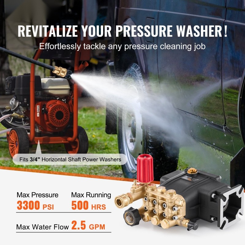 Korkeapainepesurin triplex mäntäpumppu 19 mm akseli 227 bar 9,5 l/min 5 suutinta