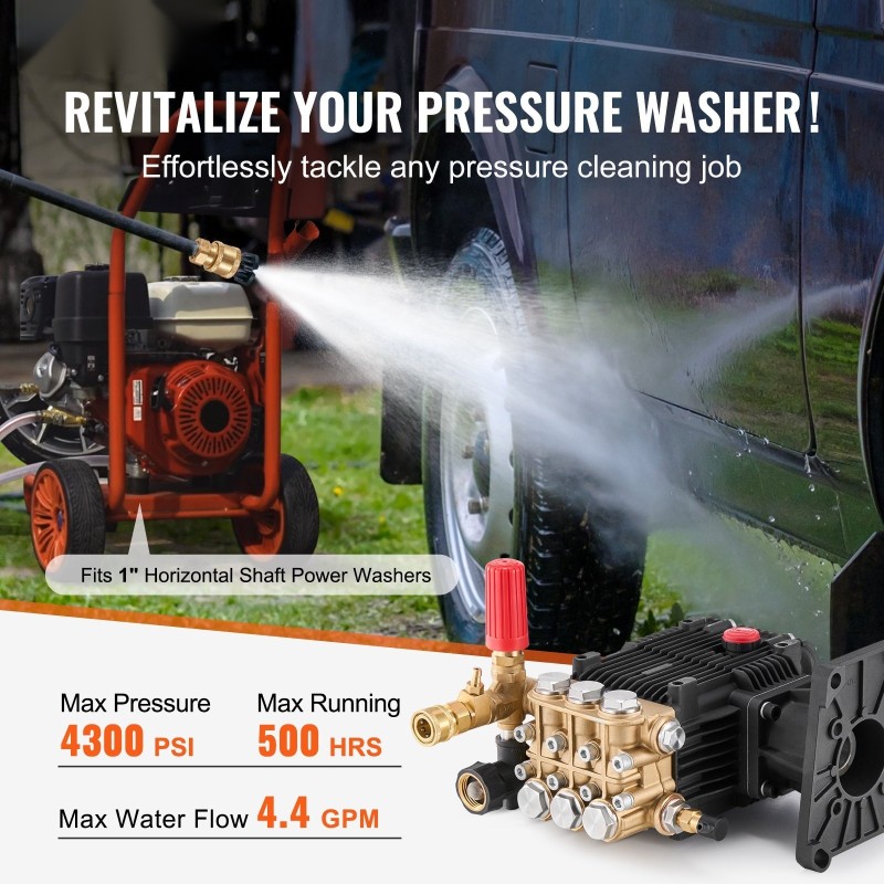 Painepesuripumppu kolmikertamäntäinen vaakasuuntainen 25,4 mm akseli 296 bar 16,6 l/min