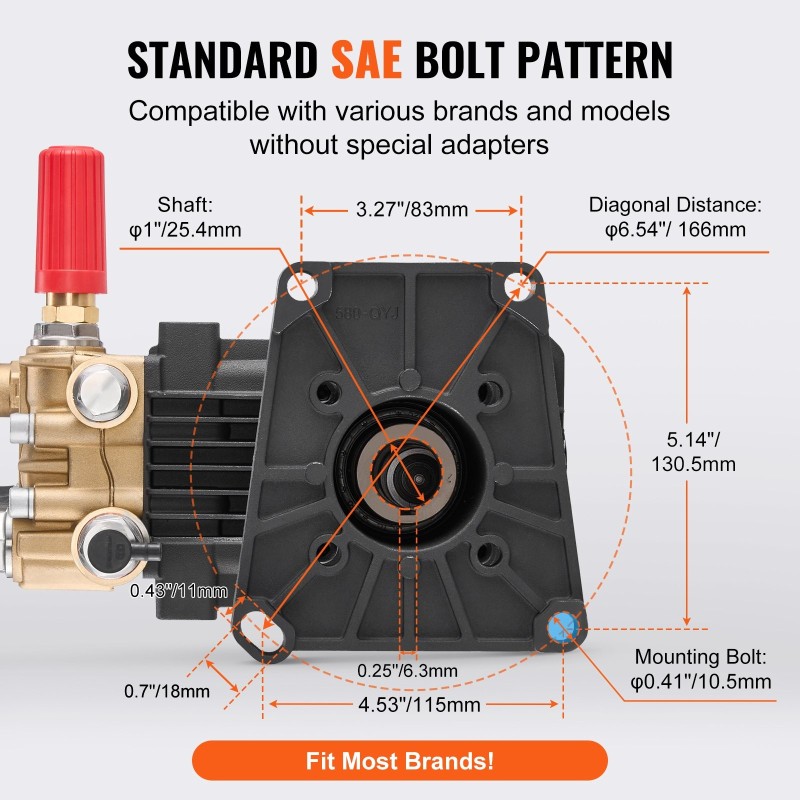 Painepesuripumppu kolmikertamäntäinen vaakasuuntainen 25,4 mm akseli 296 bar 16,6 l/min