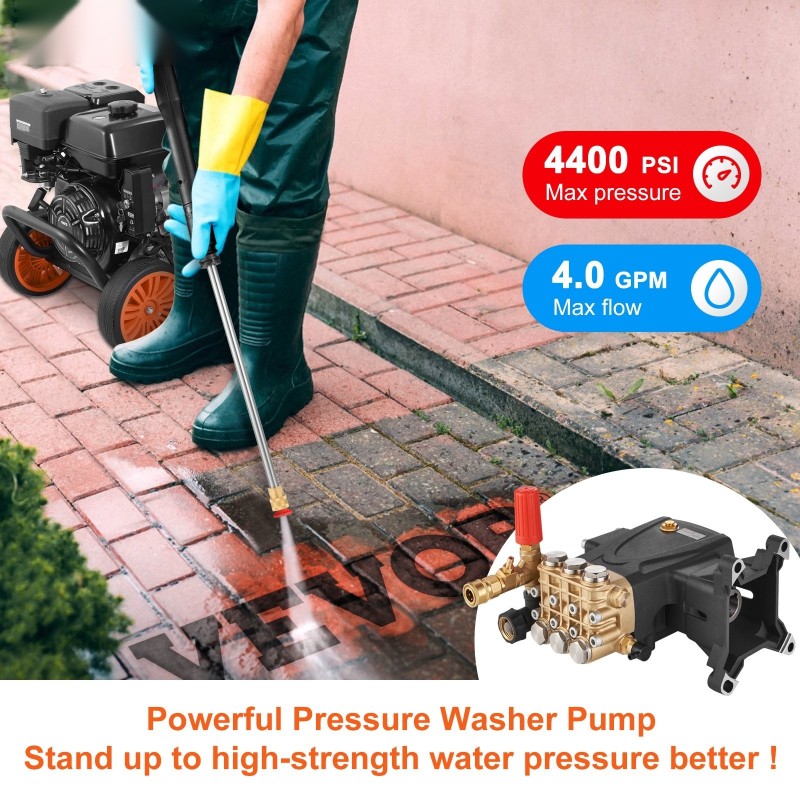 Painepesurin pumppu 1-tuumainen akseli vaakamallinen kolmimäntäpumppu 2500–4400 PSI 4 GPM