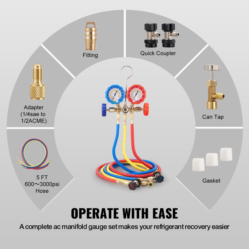 Kolmitie manometrisarja messinkirakenteinen 152 cm letkut auton ilmastointiin R134A R22 R12 R502