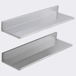 Seinään kiinnitettävä ruostumaton teräshylly takareunalla L-muotoinen 610x218x85mm 20kg