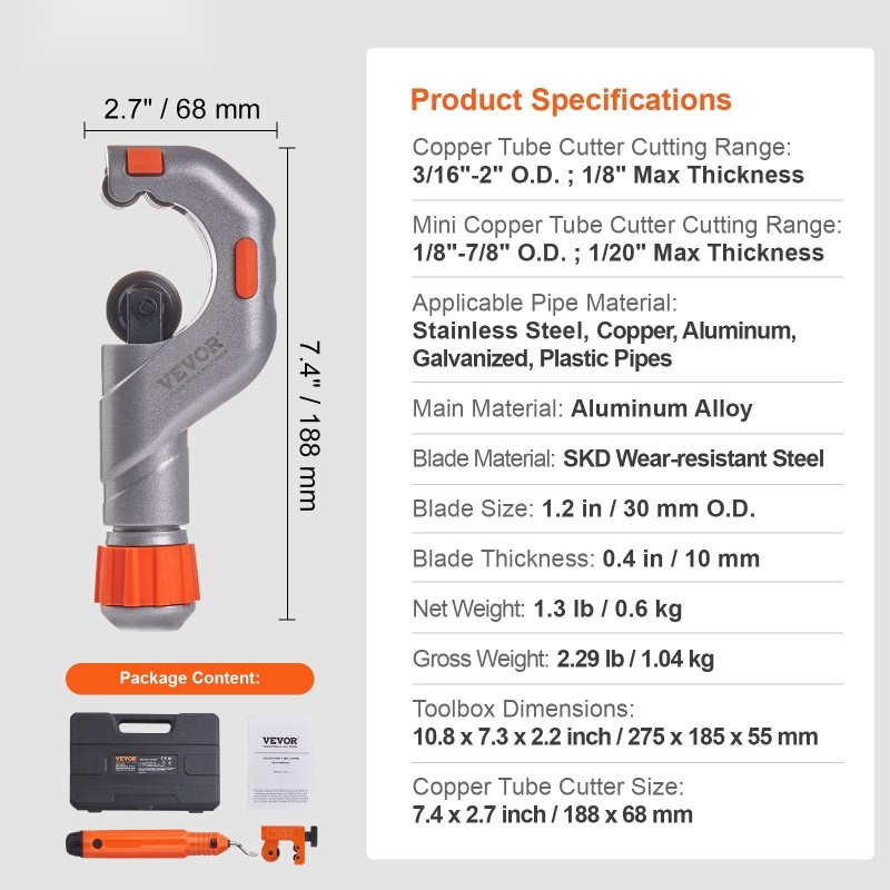 Putkileikkaussarja 3 osaa alumiiniseos SKD-kovaterällä 3/16–2 ja 1/8–7/8 tuumaa jäysteenpoistotyökalulla