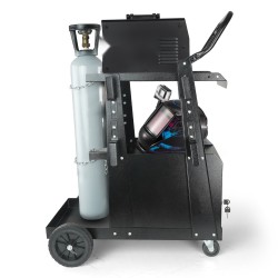 Kaksitasoinen hitsausvaunu lukittavalla kaapilla ja kaksi kaasupullopaikkaa