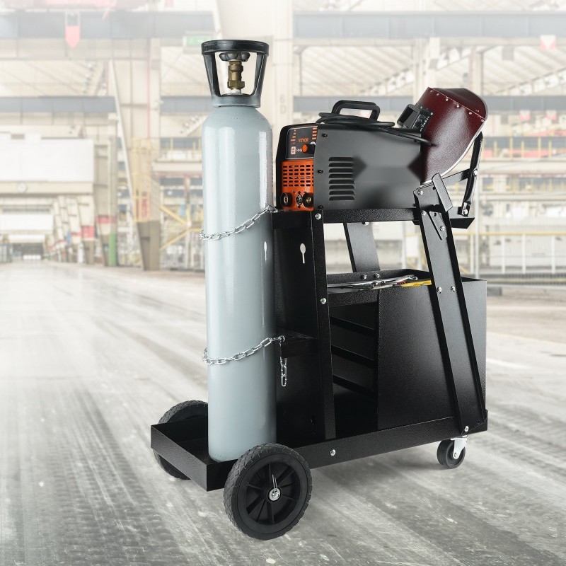 Hitsauskärry 2-tasoinen 4 laatikkoa 0,9 mm teräsrakenne kahdelle kaasupullolle