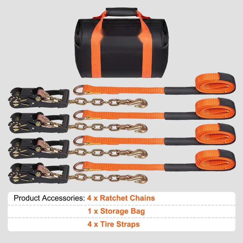 Rengaskiinnitysliinat polyesteriset 2×120 tuuman 4 kpl räikkäkiristimillä ketjuankkureilla