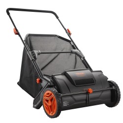 Työnnettävä nurmikkoharava 53 5 cm työleveys 99 l nylon keräyspussi 2 harjaa