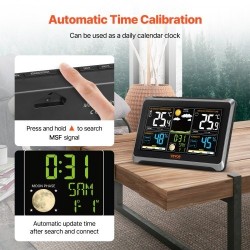 Sääasema 7,5 tuuman värinäytöllä langaton sisäanturi ja ulkoanturi atomikello kolmiportainen taustavalo