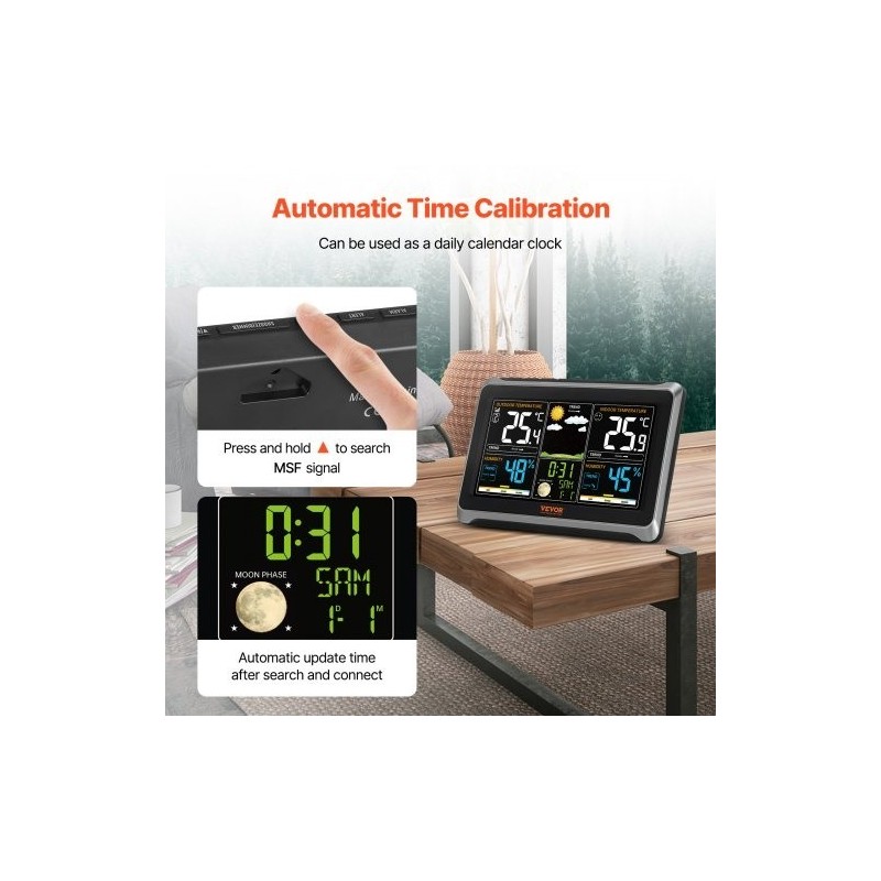 Sääasema 7,5 tuuman värinäytöllä langaton sisäanturi ja ulkoanturi atomikello kolmiportainen taustavalo