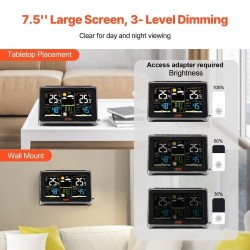 Sääasema 7,5 tuuman värinäytöllä langaton sisäanturi ja ulkoanturi atomikello kolmiportainen taustavalo