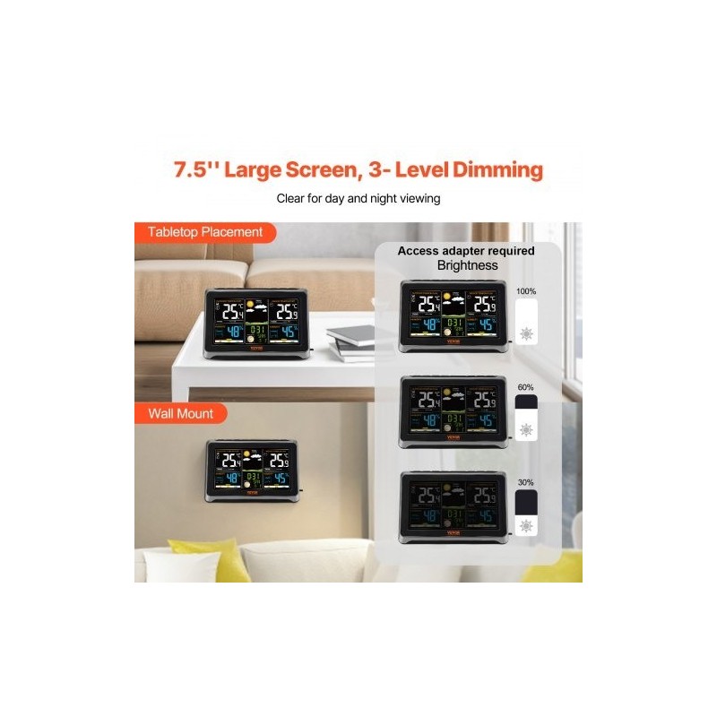 Sääasema 7,5 tuuman värinäytöllä langaton sisäanturi ja ulkoanturi atomikello kolmiportainen taustavalo