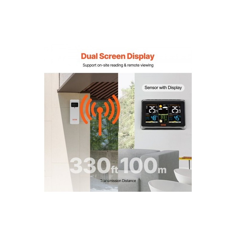 Sääasema 7,5 tuuman värinäytöllä langaton sisäanturi ja ulkoanturi atomikello kolmiportainen taustavalo