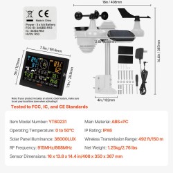 Langaton sääasema seitsemän toiminnon anturi 19 senttimetrin värinäyttö aurinkokäyttöinen ulkoanturi alumiinitanko