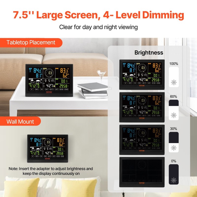 Langaton monitoimisääasema aurinkokäyttöinen ulkoanturi 7,5-tuumainen värinäyttö lämpötila kosteus tuuli sade