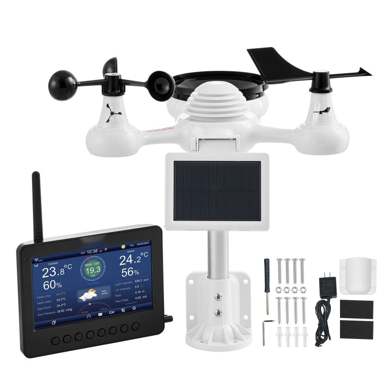 Langaton sääasema 7 anturia Wi‑Fi 7-tuumainen TFT-näyttö aurinkokennolla