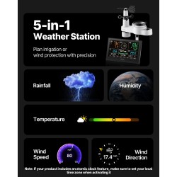 Langaton sääasema 5-toimisella ulkoanturilla 7,5 tuuman VA-näytöllä aurinkokennolla