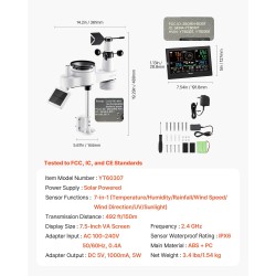 Sääasema 7-toiminen langaton 190,5 mm VA-näyttö aurinkokennolla toimiva ulkoanturi sisä- ja ulkokäyttöön