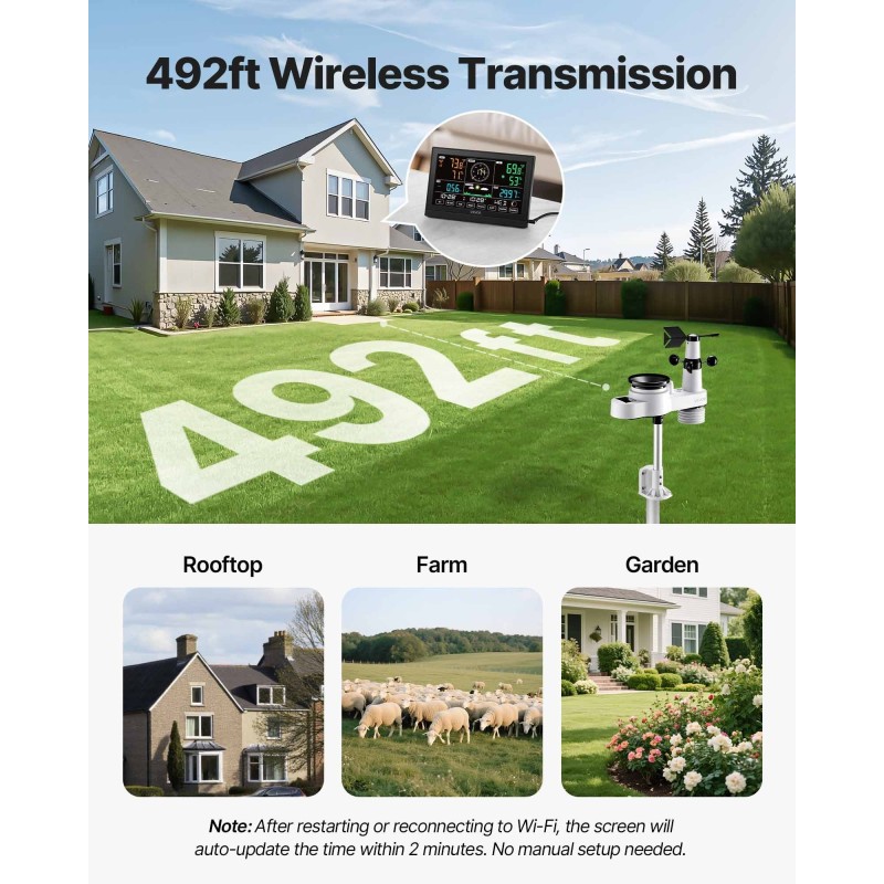 Langaton 5-toiminen sääasema 7,5 tuuman VA-näytöllä aurinkoavusteisella ulkoanturilla