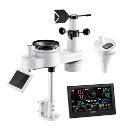 Sääasema 7-toimintoinen ulkoanturi aurinkokennolla Wi-Fi-sovellustuki 190,5 mm näyttö allaslämpömittari
