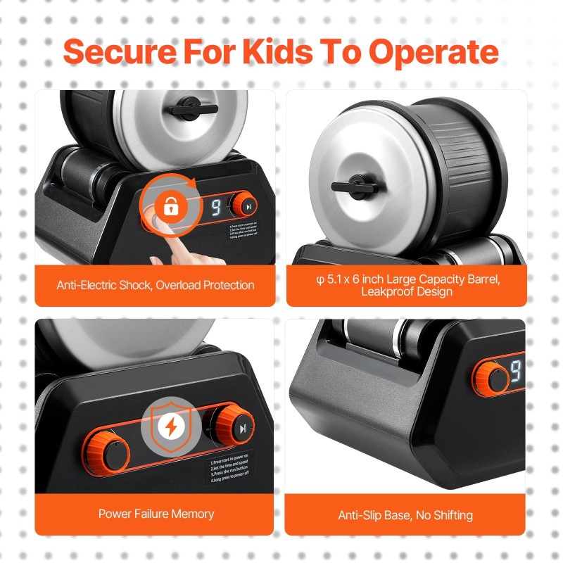 Kivirumpusetti ABS-muovi 4 paunan kapasiteetti 9 nopeutta 9 päivän ajastin