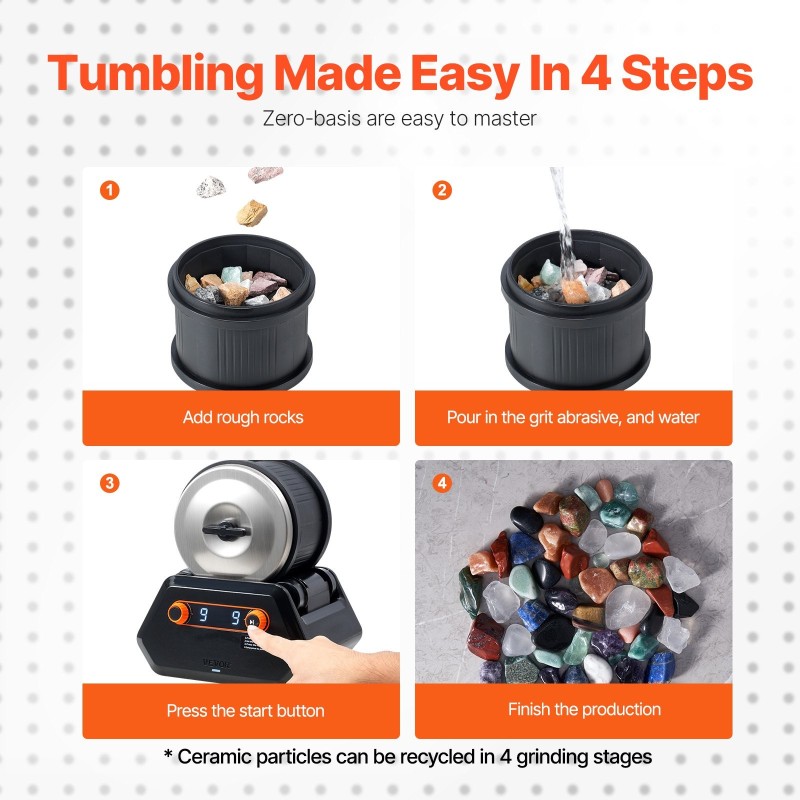 Kivirumpusetti ABS-muovi 4 paunan kapasiteetti 9 nopeutta 9 päivän ajastin