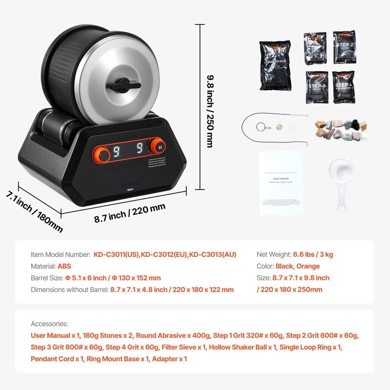 Kivirumpusetti ABS-muovi 4 paunan kapasiteetti 9 nopeutta 9 päivän ajastin