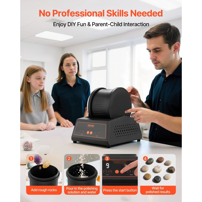 Kivirumpu suurikapasiteettisella rummulla 1–4 nopeusasetusta hiljainen ylikuormitussuojalla virrankatkaisumuistilla kotikäyttöön