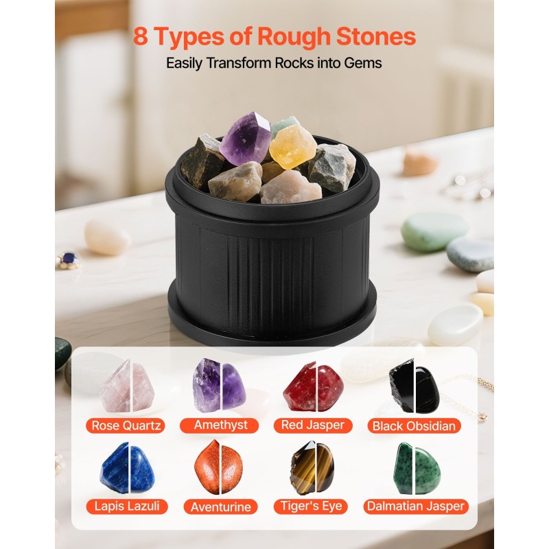 Kivirumpusarja 4 nopeusasetusta hiljainen suurikapasiteettinen rumpu monivaiheinen kiillotus