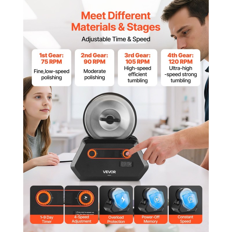 Kivirumpusarja 4 nopeusasetusta hiljainen suurikapasiteettinen rumpu monivaiheinen kiillotus