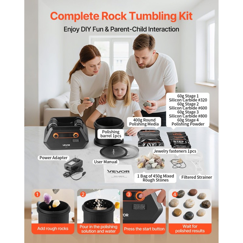 Kivirumpusarja 4 nopeusasetusta hiljainen suurikapasiteettinen rumpu monivaiheinen kiillotus