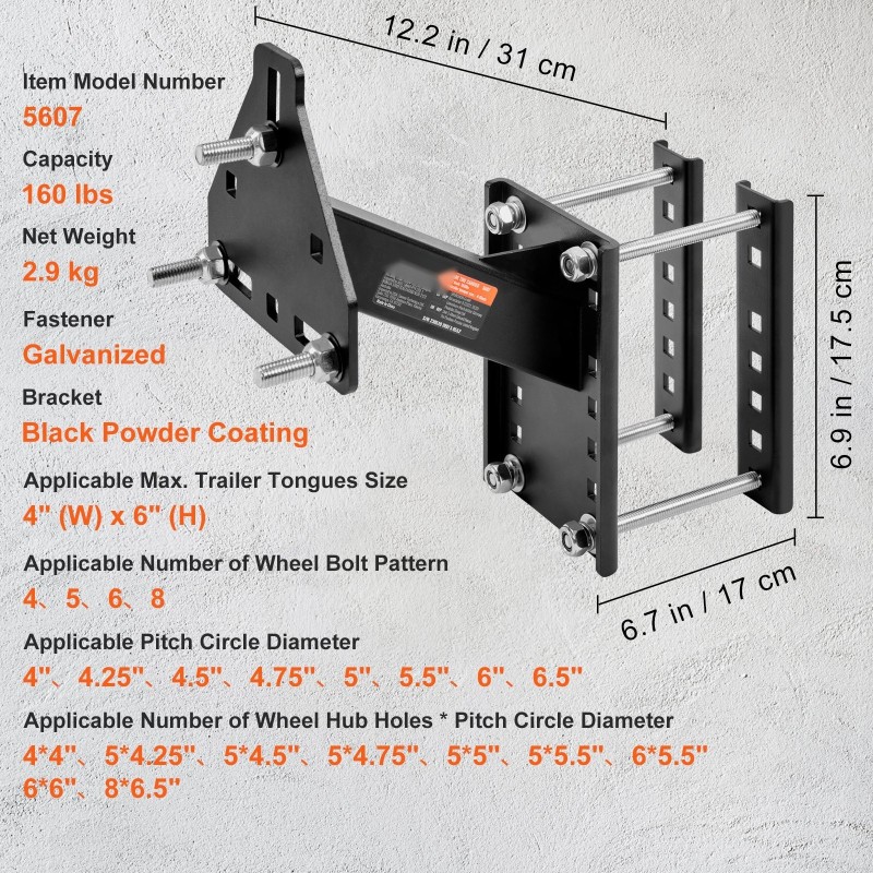 Perävaunun vararengasteline taottua rautaa 72,6 kg kantava 4-8 pulttisille vanteille