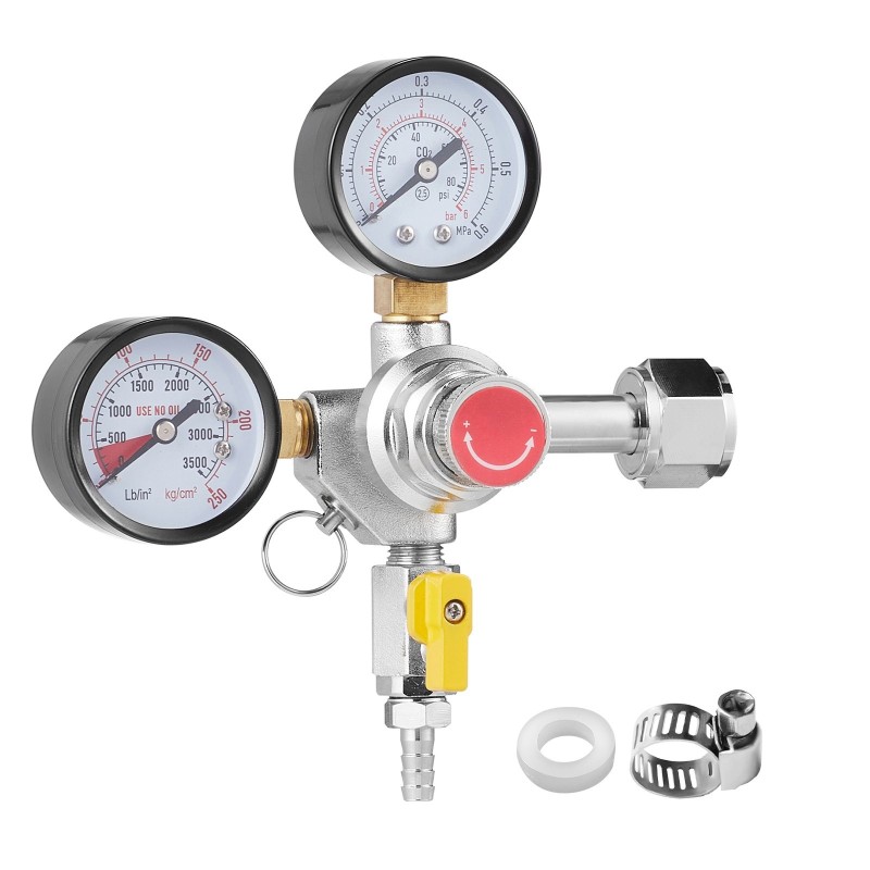 CO2-paineensäädin kaksoismittareilla 0–60 PSI takaiskuventtiilillä CGA320 8 mm kotipanimo