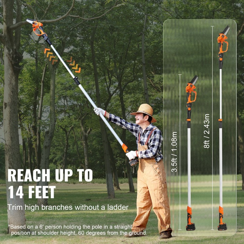 Akkukäyttöinen teleskooppivarsi oksasaha ja miniketjusaha 20V 2Ah 12,7 cm 243,8 cm ulottuvuus