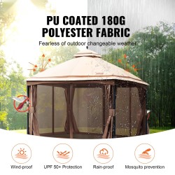 Pihapaviljonki 10 x 13 FT, metallirunko, PU-pinnoitettu 180G polyesterikate, hyttysverkoilla