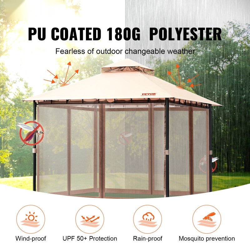 Pihakatos 10x10 jalkaa 6–8 henkilölle PU-pinnoitettu 180 g polyesteri metallirunko hyttysverkot