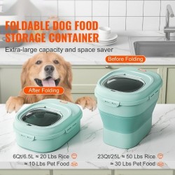 Taittuva lemmikinruokasäiliö 25 l PP ja TRP vihreä tiivis kansi pohjarullilla