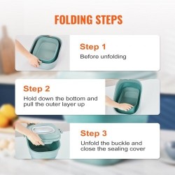 Taittuva lemmikinruokasäiliö 25 l PP ja TRP vihreä tiivis kansi pohjarullilla